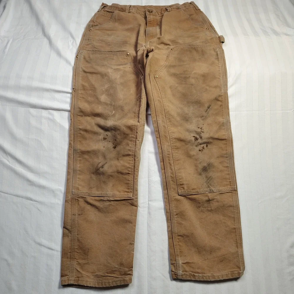Carhartt B01-BRN Mens 34x32 Brown Duck Canvas Double Knee Work Pants Made in USA